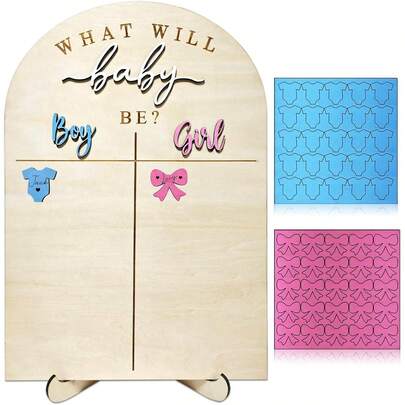 Wooden Baby Gender Reveal Voting Board With Stand, Girl Or Boy Voting Stickers, Gender Guessing Game Board, Cast Your Vote Sign, He Or She What Will Baby Be, Gender Reveal Party Ideas