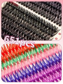Colored Lash Clusters 651Pcs 6 Colored Mixed Eyelashes Extension Cluster Segments, Natural Wispy Individual Eye Lash, DIY At Home Lash Clusters, Includes Lash Glue, Tweezers & Lash Brush, Perfect For Daily, Party, Halloween, Christmas Makeup, Eye Lash Clusters, Individual Eyelashes, Lashes, Fake Lashes, Beauty & Health, Personal Care. - 彩色 - 查看 8