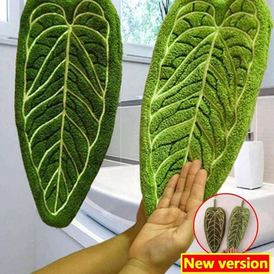 1pcs Creative Leaf Design Hand Towel, Hanging Style For Kitchen, Bathroom, Room Decor, Absorbent & Easy To Clean, Personalized Towel Dish Cloths Kitchen Towel
