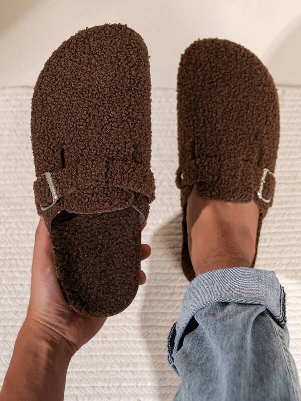 Papuci de pluș pentru bărbați - Parte superioară și căptușeală din material moale, Talpă din PVC absorbantă de șocuri, Potriviti pentru purtare în interior și în exterior, Papuci de casă casual, Unisex - Bej