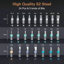 24 In 1 Magnetic Screwdriver Set, Ratchet Screwdriver Set, Multi Bit Magnetic Drive Set With Detachable Ratchet Handle, Portable Precision Repair Kit Furniture Computer - 24合1 - 查看 7