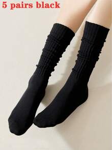 两双装女士黑白简约修身小腿袜，保暖长袜，适合日常搭配皮鞋穿着，节日礼物，圣诞礼物 - 彩色 - 查看 14