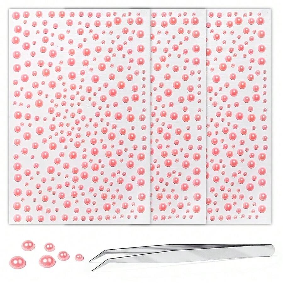 975Pcs Face Gems Hair Gems, Self-Adhesive Face Jewels Eye Jewels Rhinestones 3/4/5/6 Mm DIY Face Gems Stick On, Hair Body Rhinestones Gems Crystals Pearls For Face Makeup, Crafts (Pearl_Pink){Inchcolor_nameinch:Inchpearl_pinkinch} - 珍珠粉紅 - 查看 1