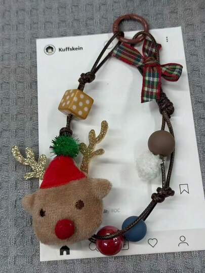 1pc Versatile Christmas Reindeer Bell Bow Star Phone Lanyard Pendant Keychain Cartoon Doll Keyring, Keychain For Car Keys, Backpack, Handbag