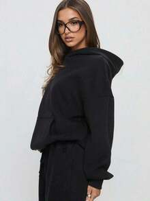LOVE JOYY High Street Fashion Women Loose Long Sleeve Pullover Hoodie With Angel Wings Rhinestone Decor, Pocket, Blingbling Streetwear, Autumn/WinterY2Y-W- Gras - 黑色 4 - 查看 2