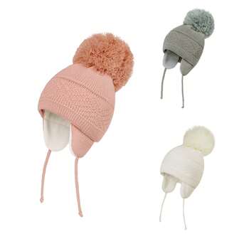 冬季基本款男宝宝毛线帽绒球针织女宝宝帽子儿童护耳毛线帽保暖婴幼儿帽子