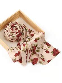 1件装女士波西米亚水彩印花头巾，多功能轻薄围巾，适合所有季节 - 黑色 - 查看 16