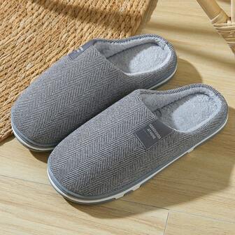ASHALI 男士加大码保暖拖鞋，冬季室内防滑毛绒家居拖鞋