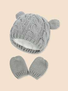 1 Set de Gorro y Guantes de Bebé Suaves y Cálidos con Diseño de Animales, Combo Unisex de Gorro y Guantes de unicolor Prácticos y Gruesos para Temporadas Frías