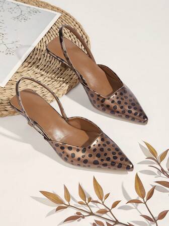 女士皮革波点图案尖头套脚高跟凉鞋，优雅晚宴派对鞋，适合音乐节（随机裁剪）