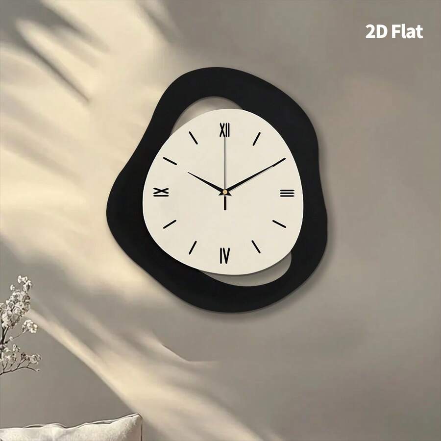 2D平面1件装现代简约家居装饰静音石英挂钟，无滴答声，适用于客厅、卧室和办公室，时尚卧室挂钟装饰，独特个性化，超清晰读时，适用于客厅、卧室、办公室时钟装饰。 - 彩色 - 查看 1