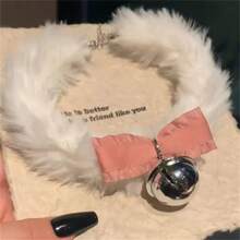 Hairy Bell Collar Women's Winter, Bow Plush Choker Necklace, Light Luxury Christmas Accessories - 白色 - 查看 5