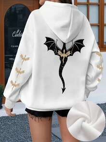 大码女式星空龙形图案卫衣 | 宽松休闲秋冬白色春季款 - 白色 - 查看 6