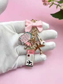 1 قطعة قلادة مفتاح سفر أنيقة وردية اللون بشكل فيونكة، علامة أمتعة بشكل قطرة زيت وبرج إيفل، إكسسوار DIY، تميمة حقيبة يد للنساء، ديكور حقيبة السفر، إكسسوار حقيبة الكتف، تميمة حقيبة متعددة الوظائف، ديكور السيارة، طراز جوتيك كيوت Y2K، هدية عطلة