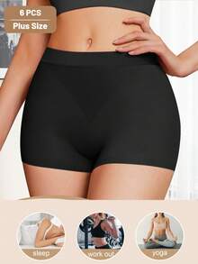 6pcs Women's Plus-Size Boxer Briefs, Striped Design, Simple Solid Color, Stretchable, Soft, And Breathable - Nhiều màu - Xem 2