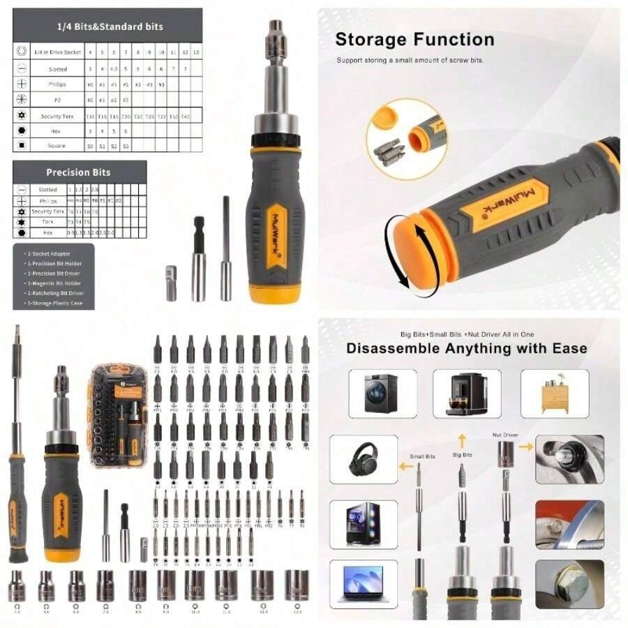 Screwdriver Bit Set Socket Kit, 77 - Pieces Ratcheting Screwdriver Set With Case, 77 In 1 Multi Bit Screw Driver Home, Electronics, Car Emergency And Garage - Bộ 77 món kèm đầu cọ chính xác - Xem 1