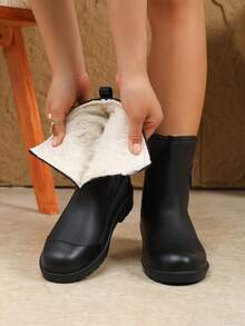 Fesd Ts 日式时尚短筒女士雨靴，保暖内衬冬季保暖橡胶靴，防滑厨房工作防水鞋，户外洗车钓鱼水鞋