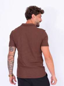 Men's Polo Shirt, Textured Knit, New Release, Buttonless, Regular Fit, Button - Rỉ Nâu - Xem 2