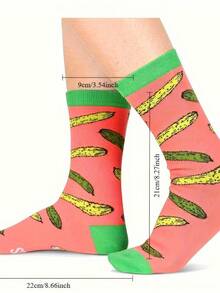 1 Pair Of Green Pink Kimchi Socks, Suitable For Daily Outdoor Wear, Suitable For Pairing With Various Shoe Types Such As Casual Shoes, Sports Shoes, Canvas Shoes, Etc - 彩色 - 查看 3