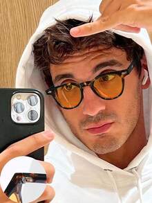 1副男士休闲基础款金属铰链小方时尚眼镜，适合假日外出和日常佩戴 - 彩色 - 查看 11