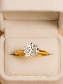 1pc 1ct-3ct Elegant And Exquisite Four-Prong Oval Zirconia Ring For Women 925 Sterling Silver Vintage Party Birthday Ring Fashionable Fine Jewelry Birthday Gift - 金色 - 查看 1