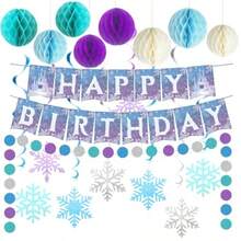 Frozen Birthday Party Decorations Princess Party Supplies Birthday Banner Honeycomb Balls Snowflake Hanging Swirls Circle Dots Garland Winter Theme Wonderland For Boys And Girls - Violet et bleu - Voir 2