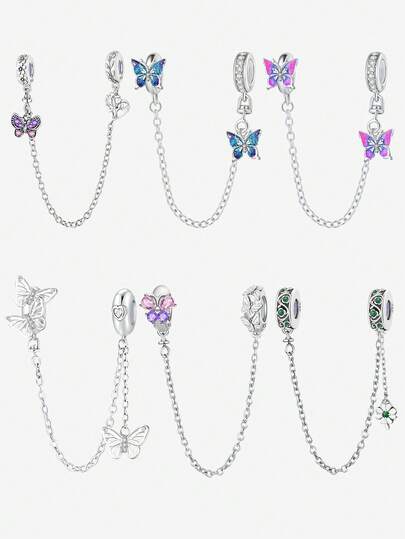 1件时尚925纯银丛林蝴蝶安全链，适用于女士手链、手镯、DIY珠宝制作和日常穿搭搭配，适合女孩佩戴。
