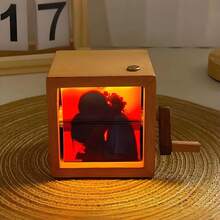 Drawelry 3D Rotating Photo Cube, Custom Flip Picture Frame Holds 8/16 Photos Wooden Display Decor, Funny Unique Gift For Family Couples Birthday Anniversary Present (Burlywood)