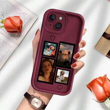 Ốp lưng điện thoại silicon bảo vệ camera hình trái tim 4 mảnh tùy chỉnh, tương thích với iPhone XR, 11, 13, 14, 15, 16, 17 Pro Max. Thiết kế trong suốt, thời trang, sống động, dễ thương, tối giản, hoàn toàn phù hợp với điện thoại của bạn. Một món quà độc đáo, cá nhân hóa dành cho bạn bè, bạn gái và mẹ. Một món quà dành tặng người thân yêu, Ngày lễ tình nhân, cha mẹ, sinh nhật, Giáng sinh, Halloween, bạn gái. - Màu Đỏ Sâu - Xem 2