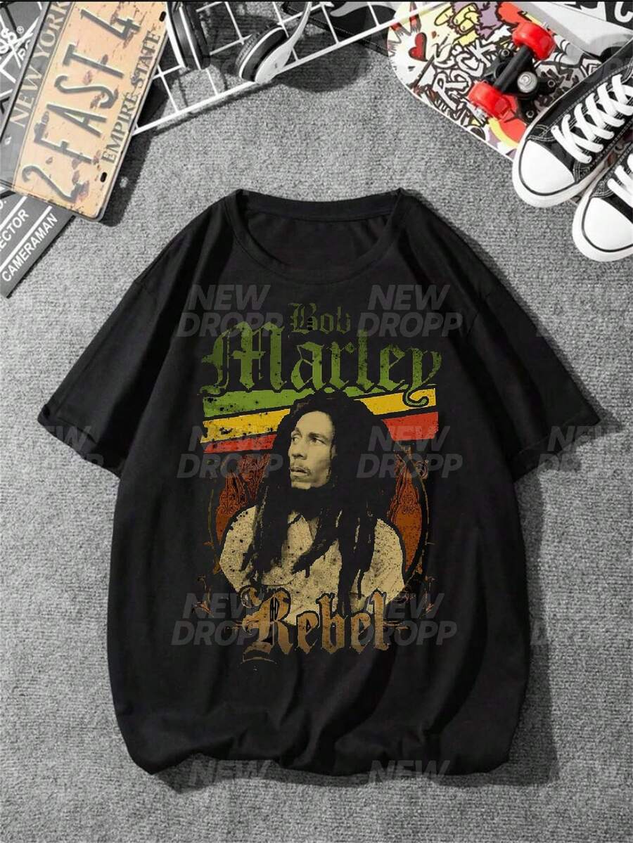 Bob Marley T-Shirt, Reggae Singer, International Music, Jamaica, Unisex, Men's/Women's, 100% Cotton, Top Premium Streetwear, New Release, Immediate Shipping, Various Colors!! Plus Size - 反叛 - 查看 1