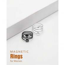 Jecanori Lymphatic Drainage Therapeutic Magnetic Ther.Apy Rings For Women,Adjustable Lymphatic Drainage Copper Magnetic Ther.Apy Rings, Magnetic Lymph Detox Ring Love Heart Gift(2PCS) (Black & Sliver){Inchcolor_nameinch:InchBlack&Sliverinch} - Đen và Bạc - Xem 8
