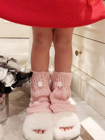 1 Pair Cute Knitted Seahorse & Floral Leg Warmers, Versatile For Autumn/Winter & Christmas