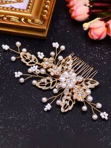1pc Elegant Bride Leaf Alloy Hair Comb, Handmade Women/Girls Hair Accessory Suitable For Wedding, Party Valentine's Day Accessories