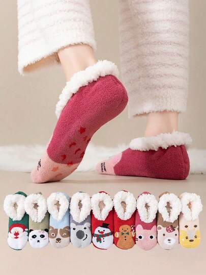 1 Pair Adult Women's/Couples' Thick Thermal Lined Non-Slip Socks, Indoor Home Floor Socks With Silicone Grips, Autumn/Winter