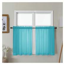 Turquoise Sheer Curtains 30 Inch Length, Short Light Filtering Voile Small Cafe Kitchen Curtains With Rod Pocket, Short Curtain For Bathroom Window, 42x30 Inch, 2PCS - Multicolor 120 - View 1