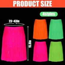 4 Pcs Multicolor Neon Glow Foil Fringe Skirts Glow In The Dark Party Supplies For Neon Party Decorations Masquerade Birthday Celebration Halloween Dress - Nhiều màu - Xem 3