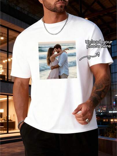 Personalized Custom-Made Men's Sporty Bright-Colored T-Shirts. Comfortable And Casual. Add Text And Images (Such As Logo Designs, Couple Photos, Family Portraits, Self-Portraits Or Pet Photos) To Create Your Own Personalized Printed T-Shirt. It's An Excellent Gift For Your Boyfriend. Custom T-Shirts.