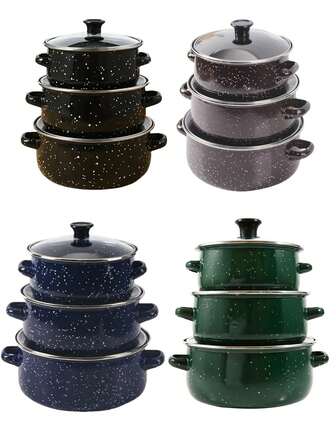 3pcs Enameled Ceramic Pot Set, Soup Pot, Stew Pot, Cookware, Multi-Functional, Easy To Clean Non-Stick, Compatible With Gas Stove And Induction Cooktop, Capacity: 16cm/18cm/20cm, Suitable For Halloween, Family, Restaurant, Outdoor Camping