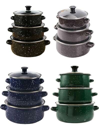 3 Stücke Set emaillierte Keramiktöpfe, Suppentopf, Schmortopf, Kochgeschirr, multifunktional, leicht zu reinigen mit Antihaftbeschichtung, geeignet für Gasherd und Induktionskochfeld, Fassungsvermögen: 16cm/18cm/20cm, geeignet für Halloween, Familie, Restaurant, Outdoor-Camping