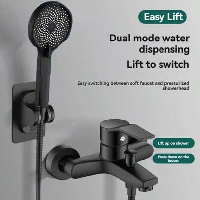 1 Set Black Faucet Mixer Valve, Bathtub Faucet, Shower Faucet Mixer Valve, Bathroom Hot & Cold Water Heater With Switch, Bathtub 3-Way Cold & Hot Water Faucet