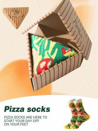 1 Pair Pizza Socks, Suitable For Daily Life And Outdoor Sports Wear, High Quality Thick Autumn/Winter Men's Socks, Interesting Geometric Tomato Print Women's Mid-Calf Socks, Unique Holiday Pizza Gift Box Design Long Socks, Suitable For Halloween/Christmas/Birthday Party/Valentine's Day/Anniversary And Various Festival Imaginative Gifts, Fun Surprise Socks To Give To Friends/Family/Loved Ones