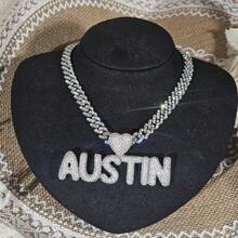 Customized Heart-Shaped Bubble Letter Pendant, Brass Cubic Zirconia DIY Nameplate Hip Hop Necklace, Couple Daily Wear Jewelry, Comes With Braided Chain - 愛心頭小字母 - 查看 6