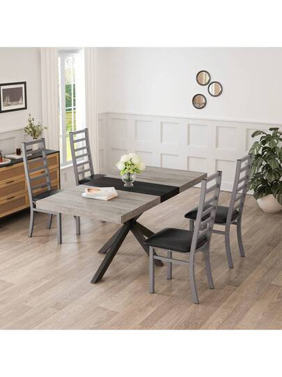 Dining Chairs Set Of 4, Steel Legs PU Leather Seat Kitchen, Living Room, Black, Grijs