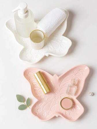 1PC Butterfly-Shaped Bathroom Storage Tray, Glossy Countertop Organizer For Soaps, Jewelry Or Skincare, Elegant Vanity And Wash Basin Display Dish