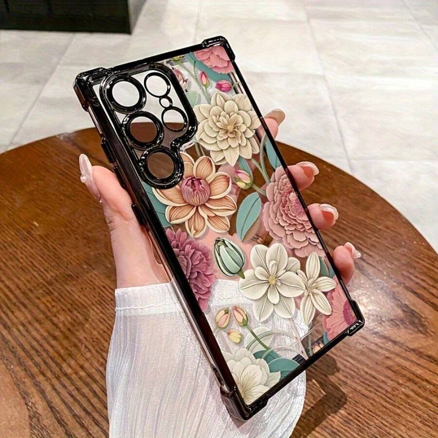 Handyhülle mit frischem Blumenmuster und Schutz an allen vier Ecken, kompatibel mit den Modellen der Serien S25, S24, S23 und S22, kompatibel mit iPhone 17, 16, 15, 14, 13, 12 und 11 Pro Max