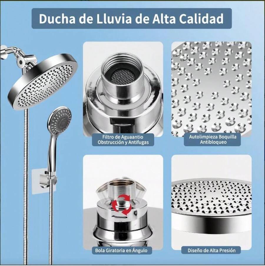 Zariveta Regaderas para Baño Set, Regaderas para Baño Modernas, Cabezal de Lluvia y Mano Libre de Acero Inoxidable, 3 Funciones (Lluvia/Lluvias+Libre/Masaje), Alta Presión, para Baños Familiar y Hotel - 1 - Ver 1