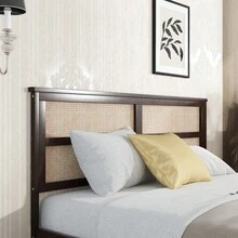 King Size Bed With Rattan Headboard In Espresso, Rubber Wood Platform Bed With 2 Storage Drawers, Enhanced Support Slats & Reinforced Feet (Mattress Not Included) - Espresso + Gỗ cao su + King - Xem 4