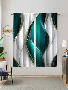2pcs Elegant Dark And Golden Abstract Curtains - Teal, White, And Golden Design, Lightweight Polyester, Easy Install, Soundproof, Perfect For Bedroom, Living Room, Kitchen - Creates A Relaxed Lifestyle, Curtains For Living Room - Multicolor - View 13