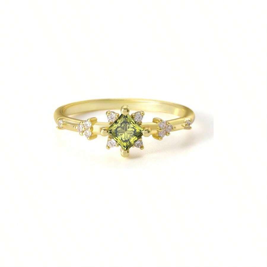 Promise Rings Her 14K Gold Plated Rings Dainty Vintage PeridotAlexandrite Engagement Ring Gold Jewelry Non Tarnish Gifts Women Size 5 - 10 - 9 + Nhẫn Clover Peridot + Vàng - Xem 1