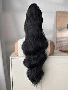 28 Inch Black Wavy Curly Ponytail Hair Extensions, Drawstring Clip-In, Heat Resistant Synthetic, Suitable For Daily Wear And Women's Party Occasions - Black - View 5